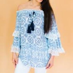 Surf Gypsy wide sleeve off shoulder peasant top